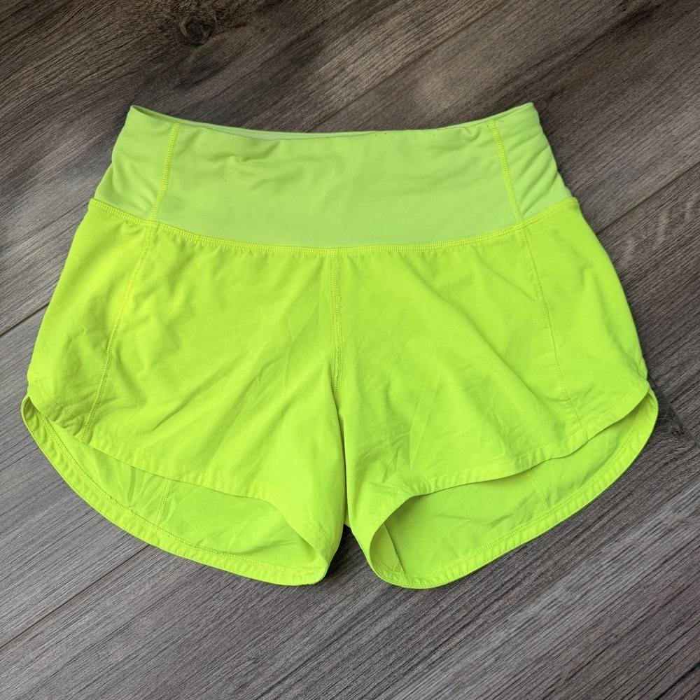 Lululemon Speed Up Short Long *4" Neon Highlighter Yellow Sz 0 LW7AVRT